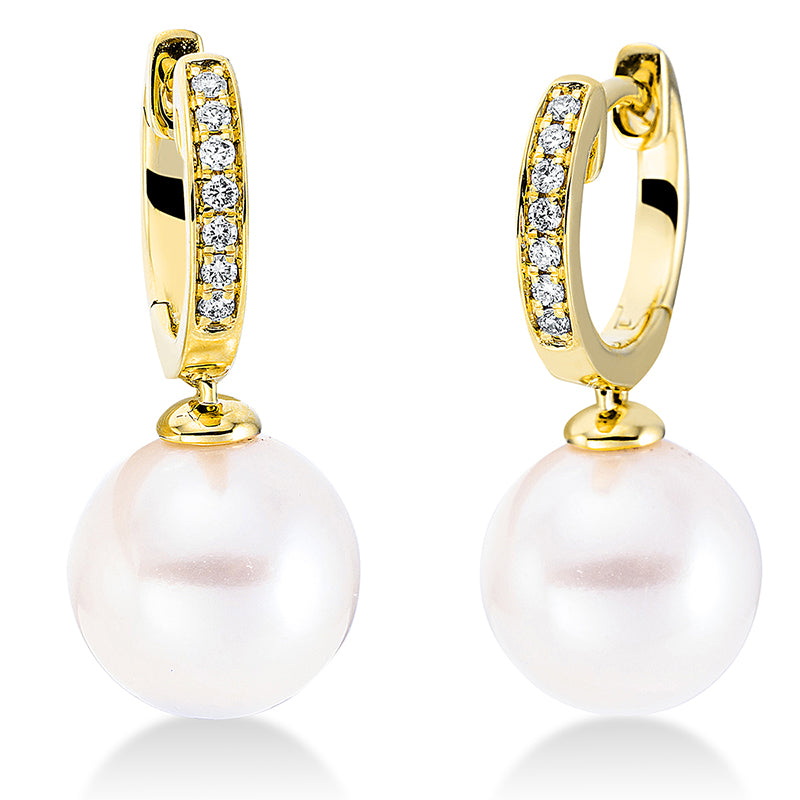 Creolen 18 kt GG, 14 Brill. 0,09 ct, TW-si, 2 SW weiß 9,5 mm