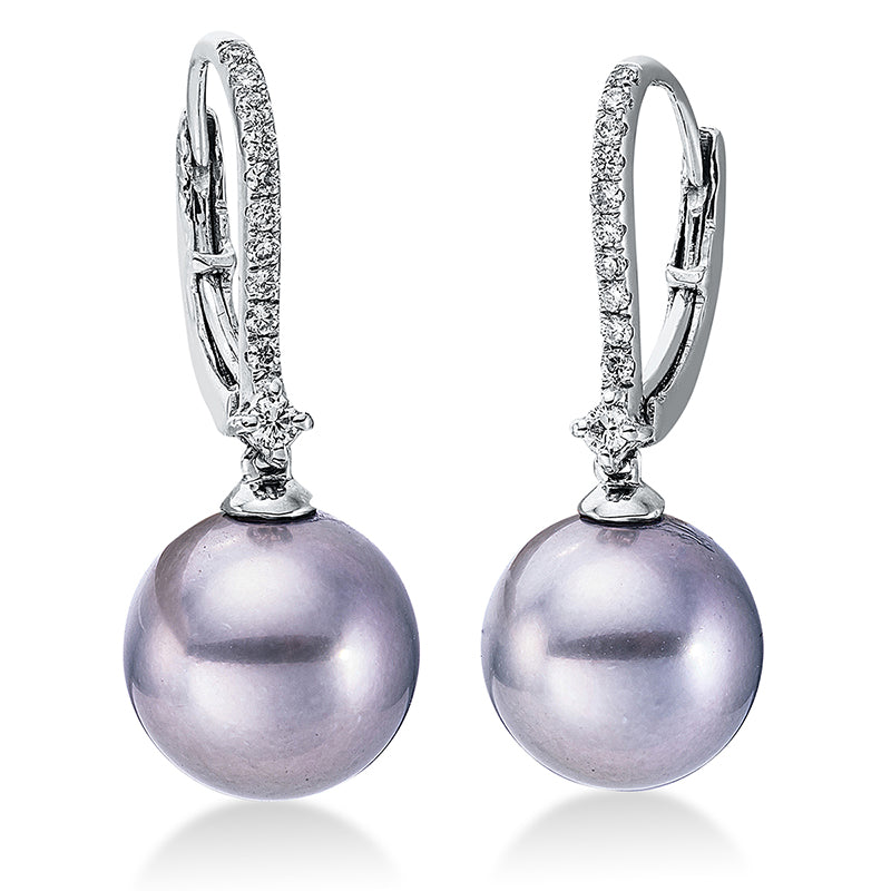 Creolen 18 kt WG, 22 Brill. 0,16 ct, W-si, 2 TA silbergrau 8,5 mm