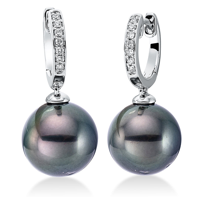 Creolen 18 kt WG, 14 Brill. 0,09 ct, TW-si, 2 TA grün 10,5 mm