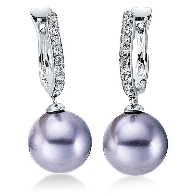 Creolen 18 kt WG, 18 Brill. 0,18 ct, W-si, 2 TA silbergrau 9,5 mm