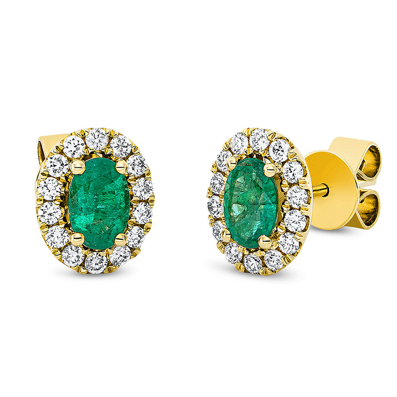 Ohrstecker 18 kt GG, 28 Brill. 0,39 ct, TW-si, 2 Smaragde 0,92 ct grün