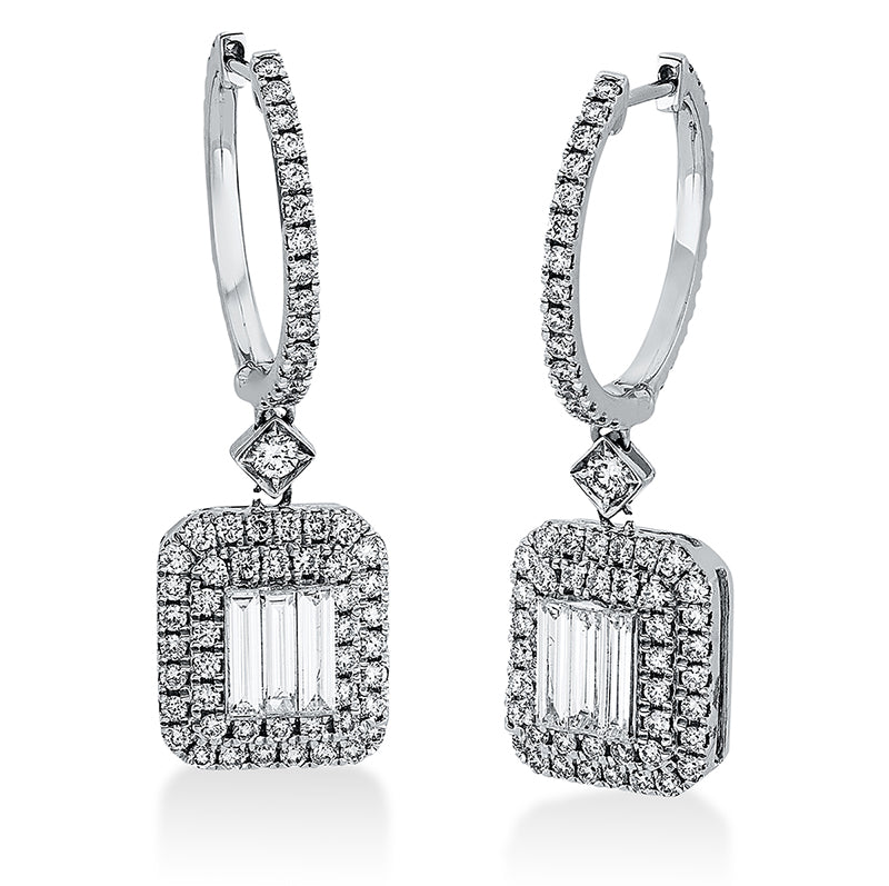 Ohrschmuck 18 kt WG, 6 Bag. 0,36 ct, TW-si, 148 Brill. 0,88 ct, TW-si