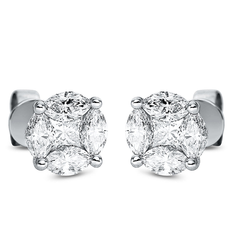 Ohrstecker 18 kt WG. 2 Princ. 0.38 ct. TW-vsi/si. 8 Navette 1.14 ct. TW-vsi/si