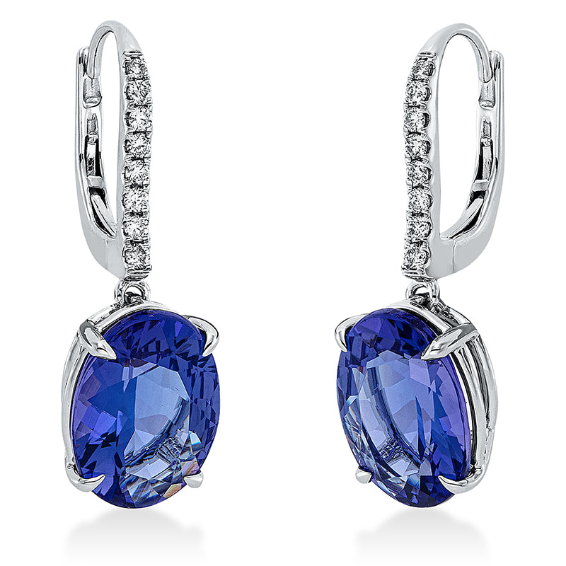 Ohrschmuck 18 kt WG, 16 Brill. 0,15 ct, TW-si, 2 Tansanit 7,18 ct blau