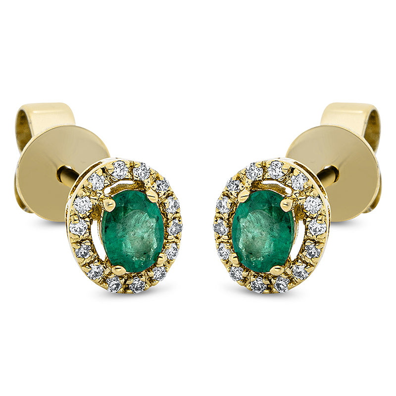 Ohrstecker 18 kt GG, 28 Brill. 0,08 ct, TW-pi, 2 Smaragde 0,38 ct grün
