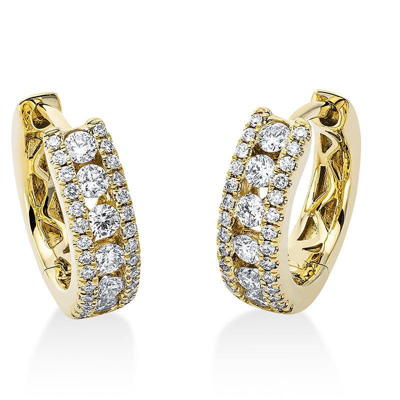 Creolen 18 kt GG. 12 Brillanten 0.32 ct. TW-pi. 56 Brillanten 0.15 ct. TW-pi. H:12.3 mm. B:12.4 mm. S:3.8 mm