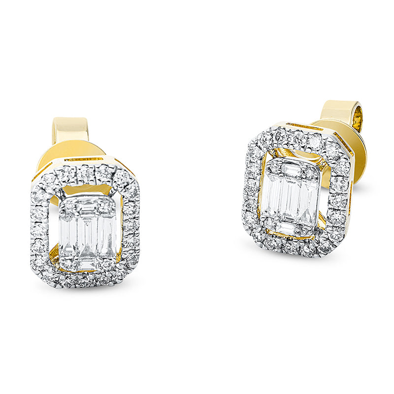 Ohrstecker 18 kt GG. 4 Baguette 0.03 ct. TW-si. 6 Baguette 0.18 ct. TW-si. 48 Brillanten 0.27 ct. TW-si. H:9.2 mm. B:7.5 mm. S:3.6 mm