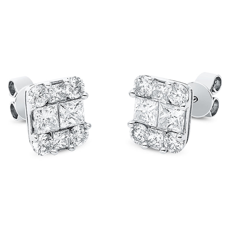 Ohrstecker 18 kt WG. 4 Princ. 0.33 ct. TW-si. 4 Princ. 1.07 ct. TW-si. 8 Brillanten 0.80 ct. TW-pi. H:9.6 mm. B:8.2 mm. S:3.1 mm
