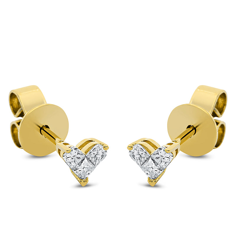 Ohrstecker 18 kt GG Herz. 6 Fant-Schl. 0.19 ct. TW-vsi/si. H:3.7 mm. B:4.3 mm. S:2.4 mm