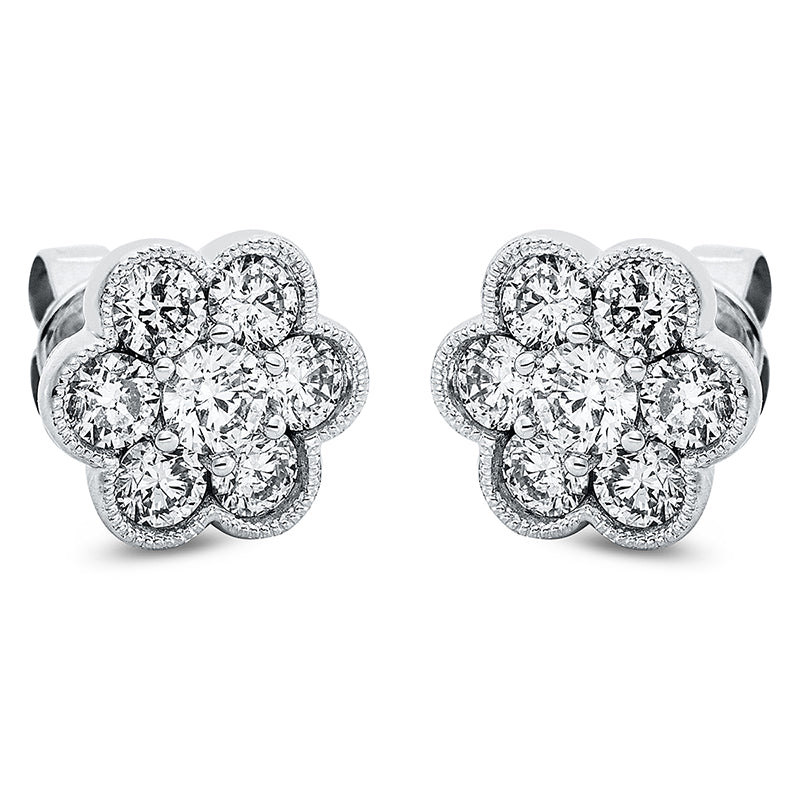 Ohrstecker 18 kt WG. 2 Brillanten 0.35 ct. TW-si. 12 Brillanten 1.31 ct. TW-si. H:9.3 mm. B:9.8 mm. S:5.2 mm