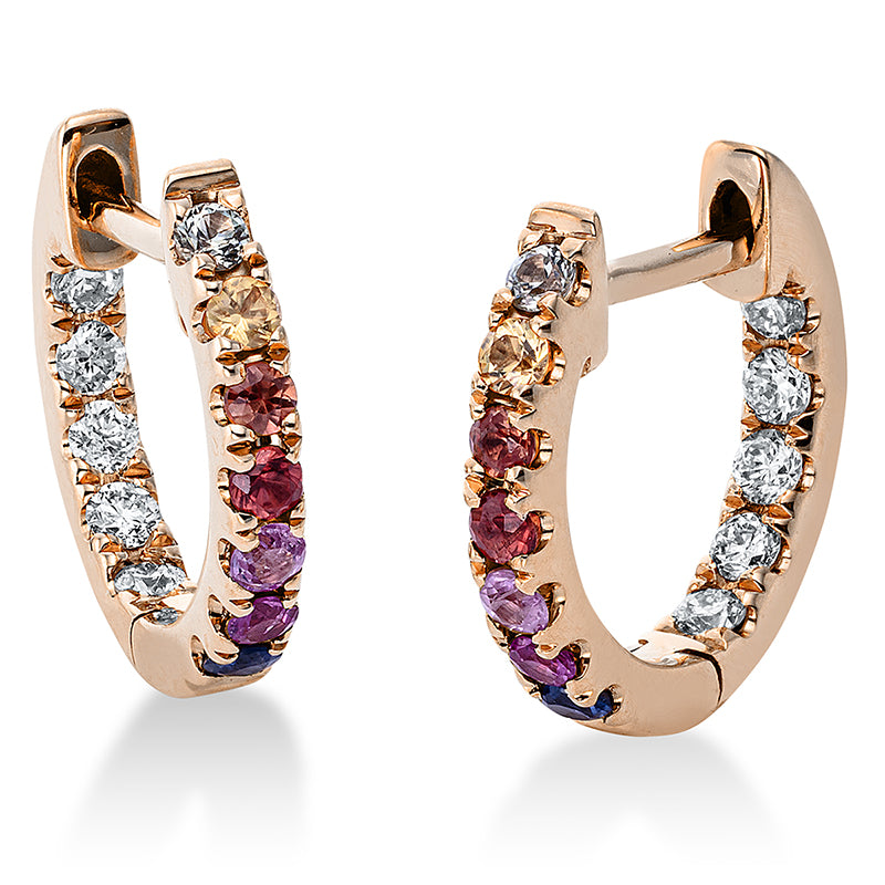 Creolen 18 kt RG, 10 Brill. 0,15 ct, TW-si, 14 Saphire 0,27 ct fancy