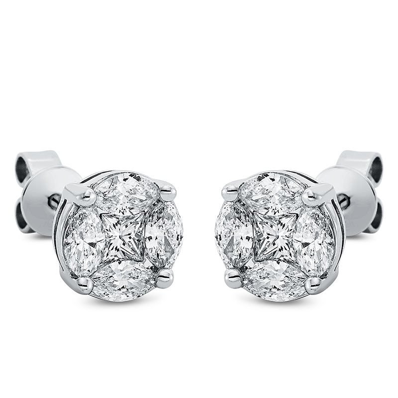 Ohrstecker 18 kt WG, 2 Princ. 0,21 ct, TW-si, 8 Nav. 0,66 ct, TW-si