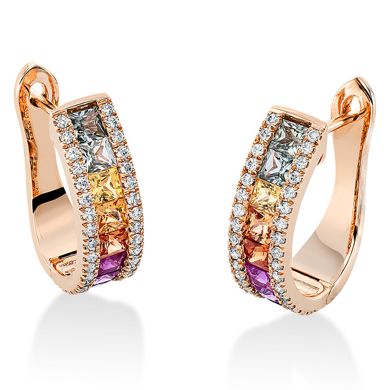 Creolen 18 kt RG. 68 Brillanten 0.38 ct. TW-vsi/si. 16 Saphire 2.30 ct fancy