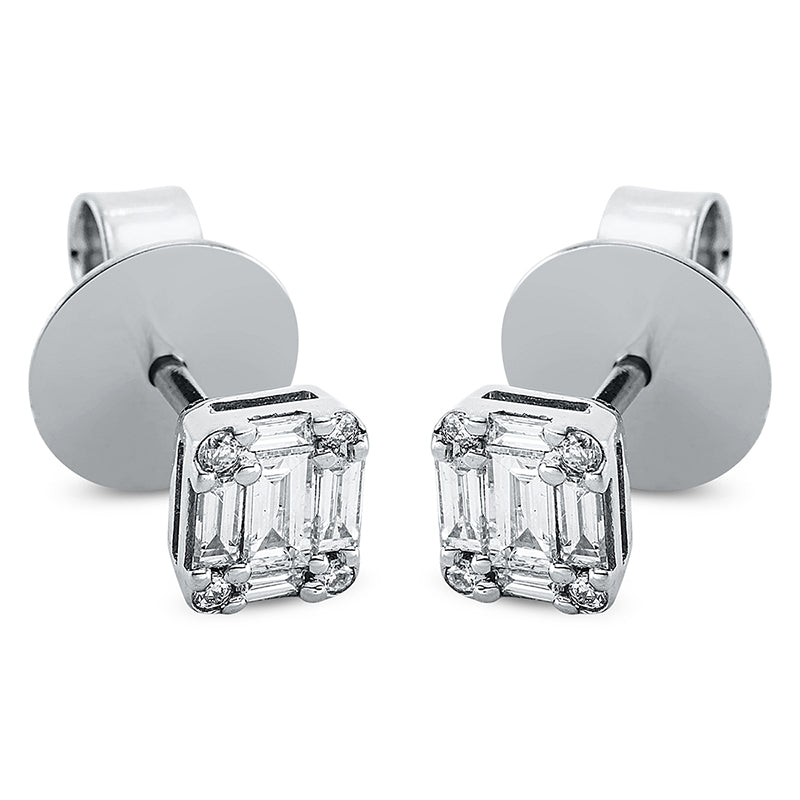 Ohrstecker 18 kt WG, 10 Bag. 0,27 ct, TW-si, 8 Brill. 0,03 ct, TW-si