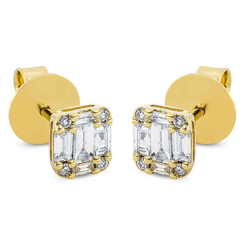 Ohrstecker 18 kt GG, 10 Bag. 0,44 ct, TW-si, 8 Brill. 0,06 ct, TW-si