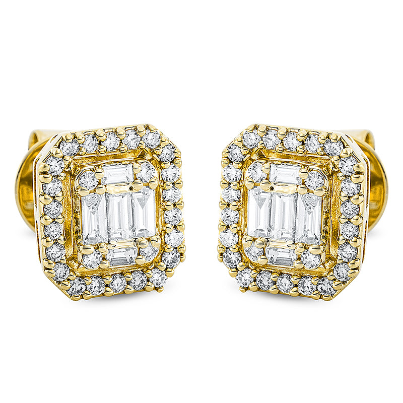 Ohrstecker 18 kt GG, 10 Bag. 0,39 ct, TW-si, 52 Brill. 0,37 ct, TW-si