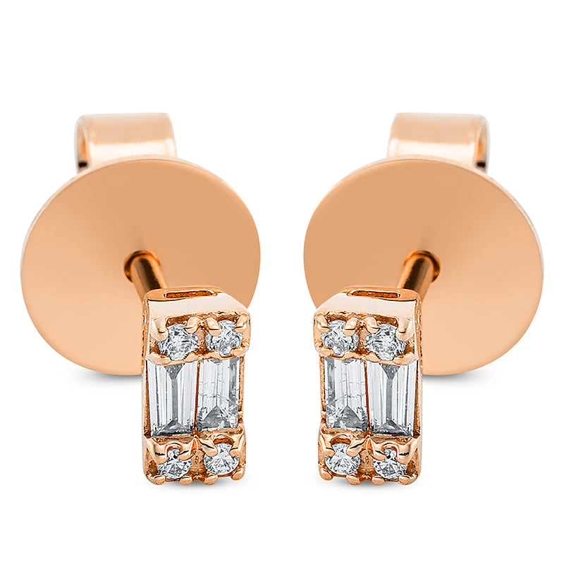Ohrstecker 18 kt RG, 4 Bag. 0,12 ct, TW-si, 8 Brill. 0,04 ct, TW-si