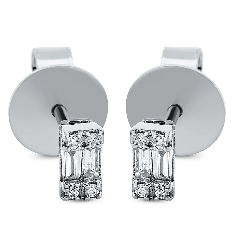 Ohrstecker 18 kt WG, 4 Bag. 0,12 ct, TW-si, 8 Brill. 0,04 ct, TW-si