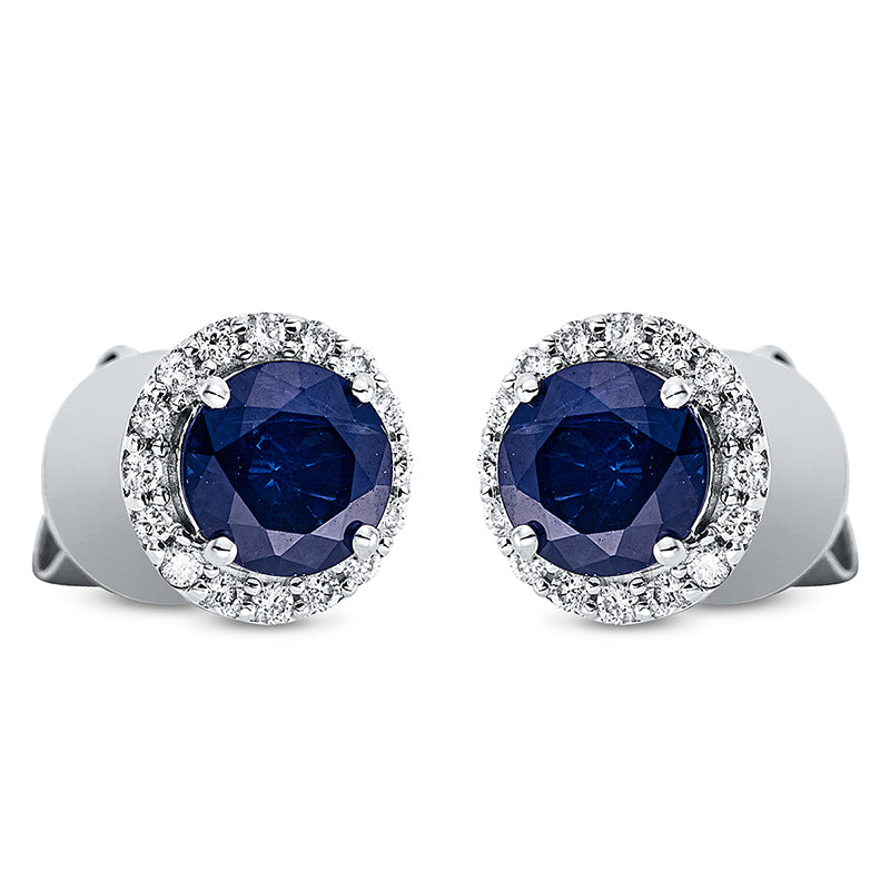 Ohrstecker 4er-Krappe 18 kt WG. 32 Brillanten 0.15 ct. TW-si. 2 Saphire 1.40 ct blau. Ø:7.5 mm