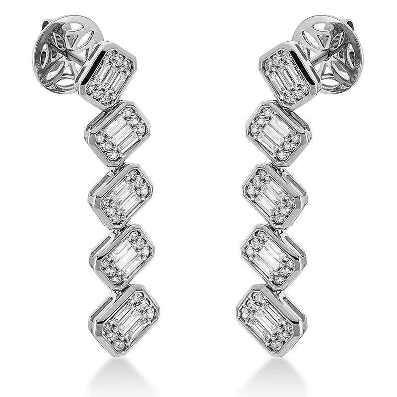 Ohrstecker 18 kt WG, 30 Bag. 0,61 ct, TW-si, 60 Brill. 0,23 ct, TW-si