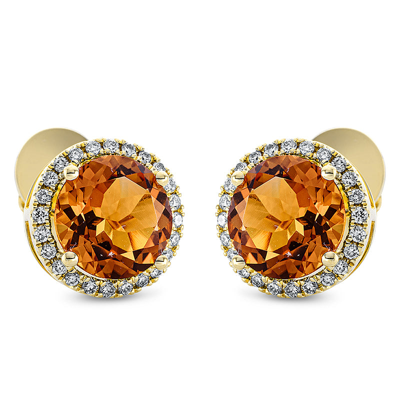 Ohrstecker 18 kt GG, 48 Brill. 0,25 ct, TW-si, 2 Citrin 3,40 ct mandarin