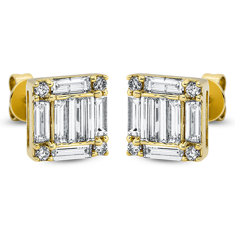 Ohrstecker 18 kt GG, 16 Bag. 0,96 ct, TW-si, 8 Brill. 0,13 ct, TW-si