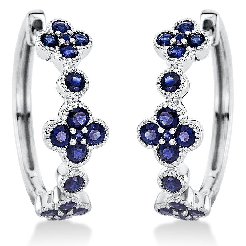 Creolen 18 kt WG, 34 Saphire 0,86 ct blau