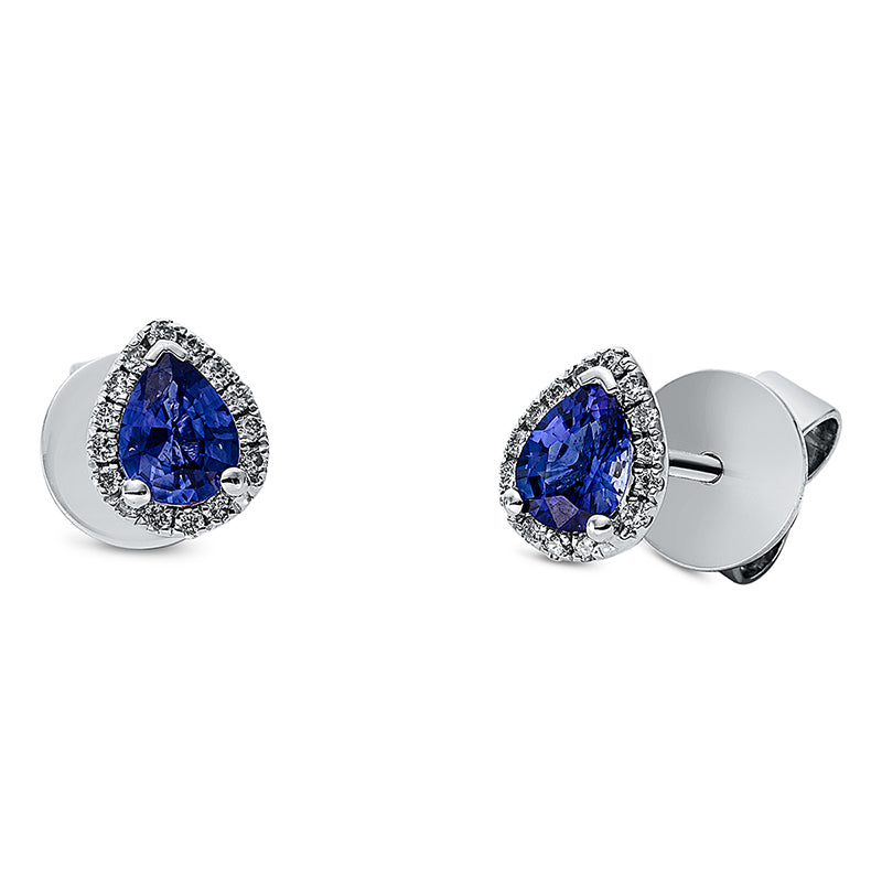 Ohrstecker 18 kt WG, 28 Brill. 0,08 ct, TW-si, 2 Saphire 0,53 ct blau