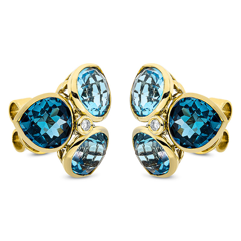 Ohrstecker 18 kt GG. 2 Brillanten 0.03 ct. TW-si. 2 Topase 2.10 ct Lond. blue. 4 Topase 4.10 ct blau