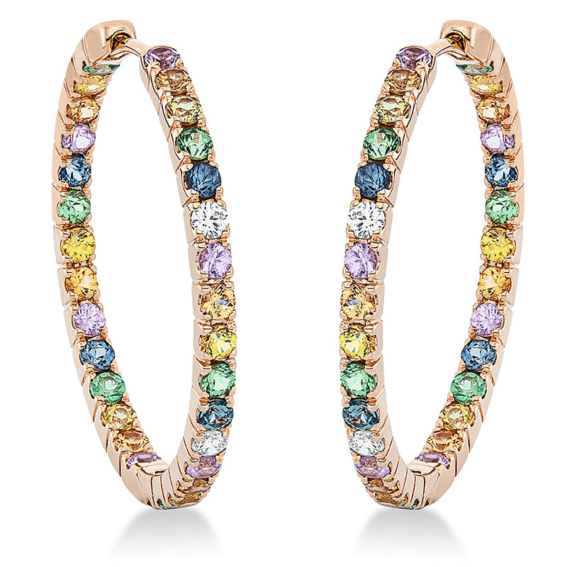 Creolen 18 kt RG, 4 Brill. 0,15 ct, TW-vsi/si, 58 Saphire 3,07 ct multicolor