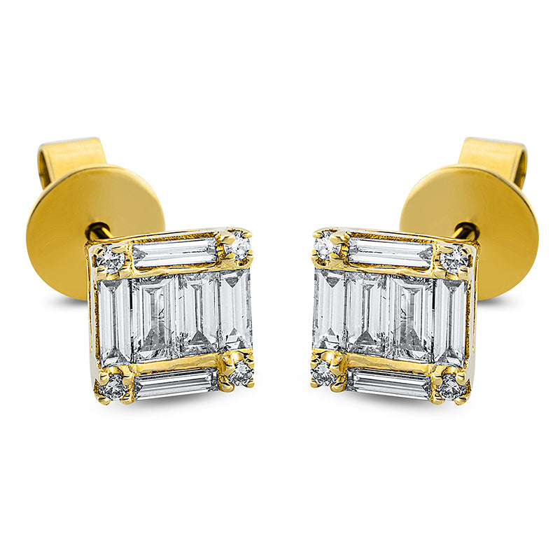 Ohrstecker 18 kt GG. 12 Baguette 0.67 ct. TW-vsi. 8 Brillanten 0.06 ct. TW-vsi/si. H:7.2 mm. B:7.2 mm. S:4.1 mm