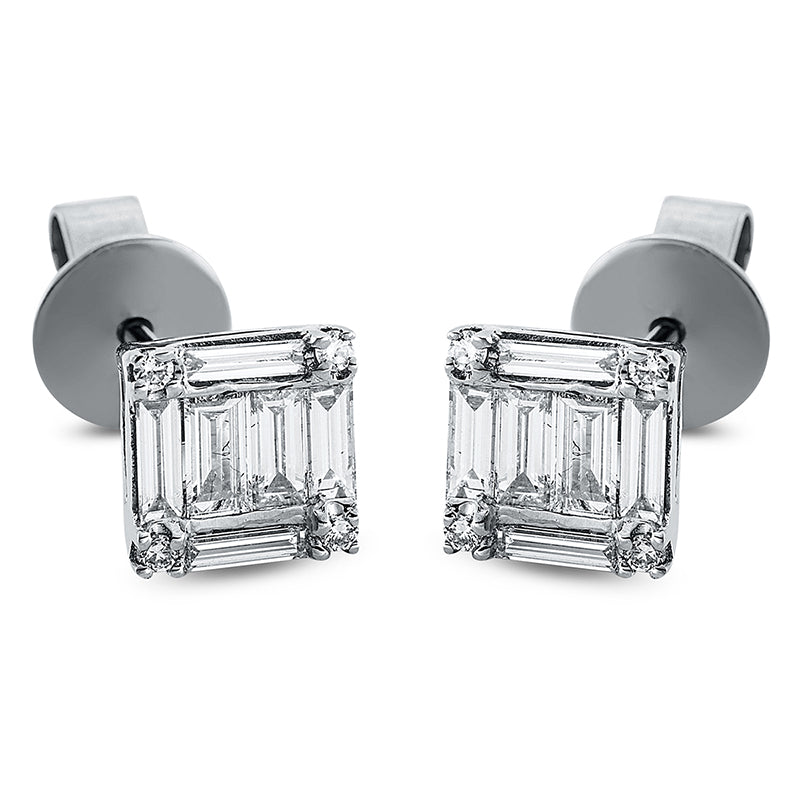 Ohrstecker 18 kt WG. 14 Baguette 0.64 ct. TW-vsi. 8 Brillanten 0.06 ct. TW-vsi/si. H:7.2 mm. B:7.2 mm. S:4.1 mm