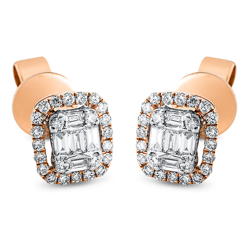 Ohrstecker 18 kt RG+WG. 10 Baguette 0.16 ct. TW-vsi. 48 Brillanten 0.19 ct-si