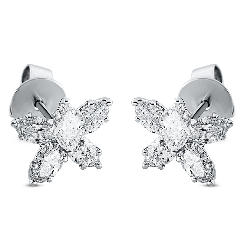 Ohrstecker 18 kt WG. 10 Navette 1.53 ct. TW-vsi. H:9.1 mm. B:11.6 mm. S:3.0 mm