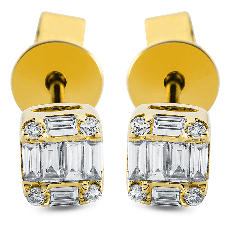 Ohrstecker 18 kt GG. 12 Baguette 0.22 ct. TW-vsi. 8 Brillanten 0.04 ct. TW-vsi/si. H:5.3 mm. B:4.6 mm. S:2.6 mm