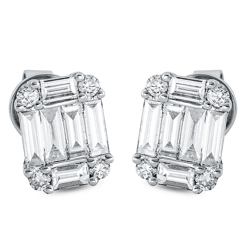 Ohrstecker 18 kt WG, 12 Bag. 0,77 ct, TW-vsi/si, 8 Brill. 0,14 ct, TW-vsi/si