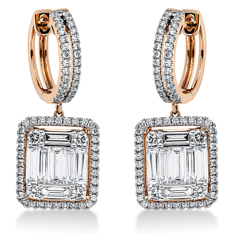 Ohrschmuck 18 kt RG. 14 Baguette 1.07 ct. TW-si. 136 Brillanten 0.75 ct. TW-si