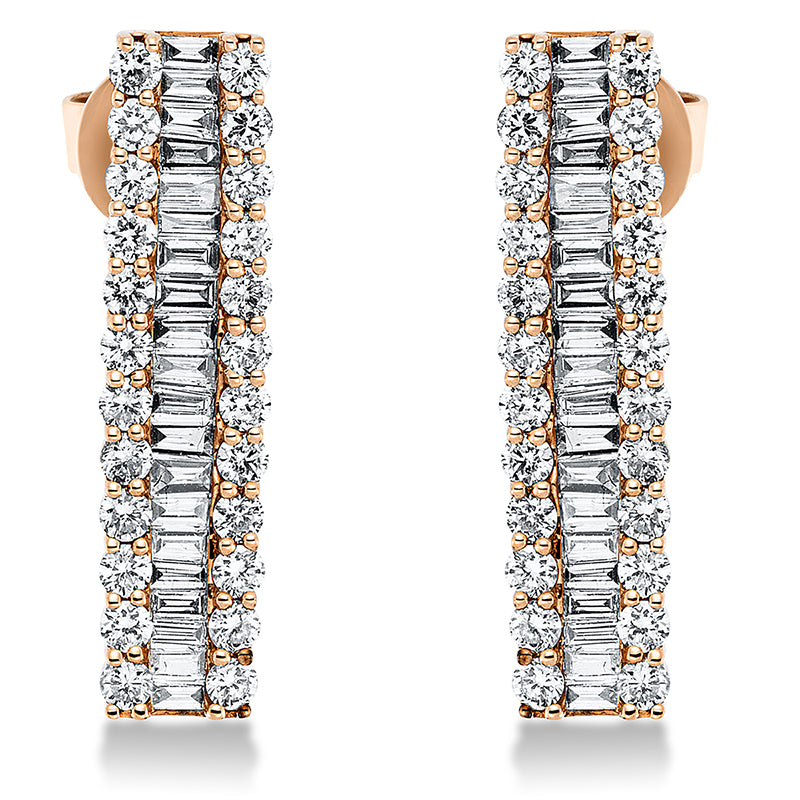 Ohrschmuck 18 kt RG. 40 Baguette 0.43 ct. TW-si. 48 Brillanten 0.79 ct. TW-si. H:20.5 mm. B:4.9 mm. S:1.9 mm