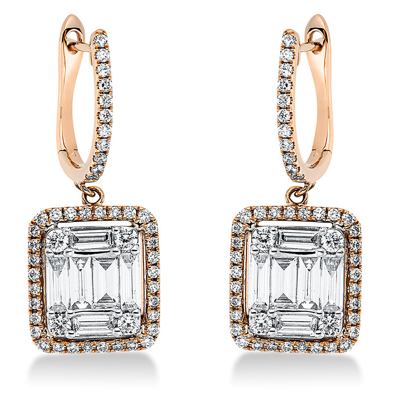 Ohrschmuck 18 kt RG. 12 Baguette 0.81 ct. TW-si. 94 Brillanten 0.53 ct. TW-si