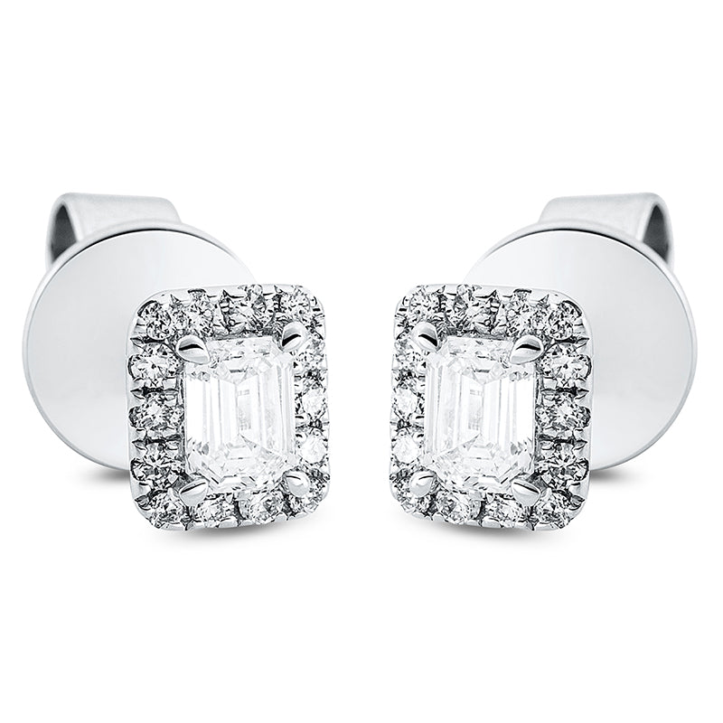 Ohrstecker 18 kt WG. 2 Sm.schliff 0.34 ct. TW-vsi. 28 Brillanten 0.15 ct. TW-vsi/si. H:5.9 mm. B:5.0 mm. S:2.3 mm