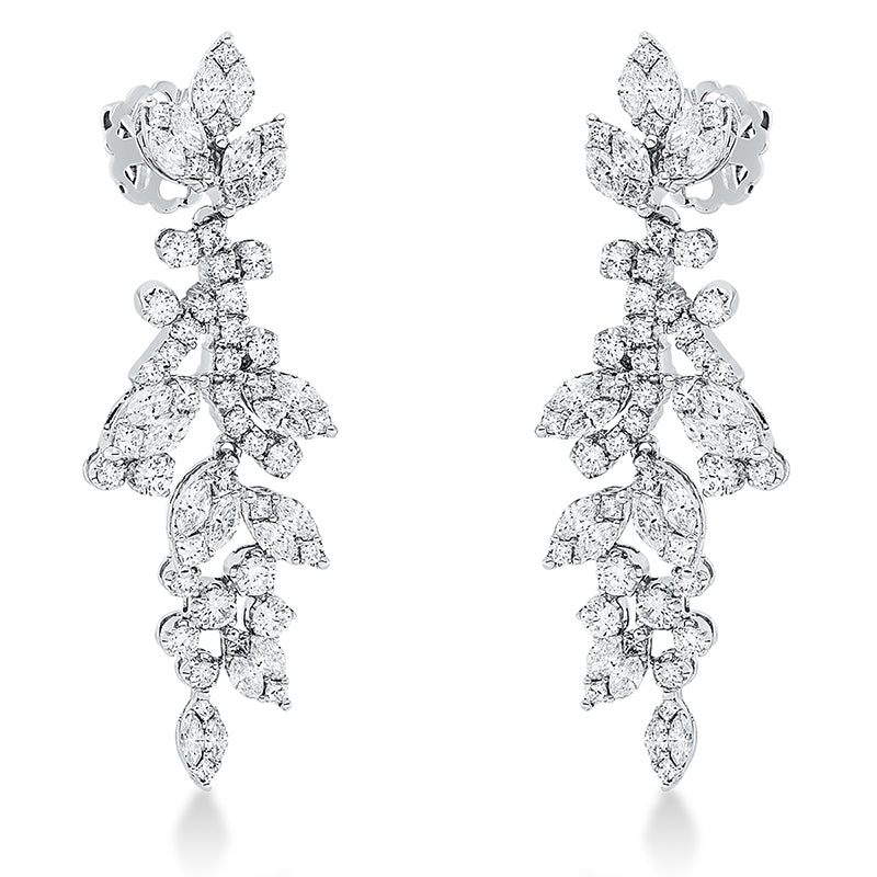 Ohrschmuck 18 kt WG, 36 Tropfen 0,90 ct, TW-si, 36 Nav. 1,96 ct, TW-si, 50 Brill. 1,42 ct, TW-si