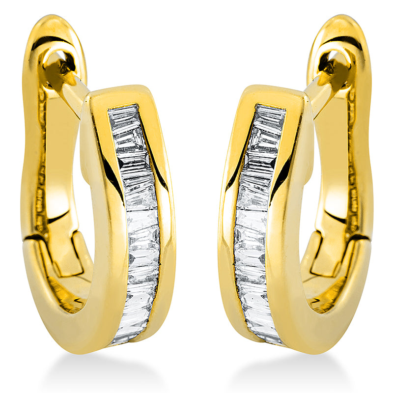 Creolen 18 kt GG, 32 Trap. 0,17 ct, TW-vsi