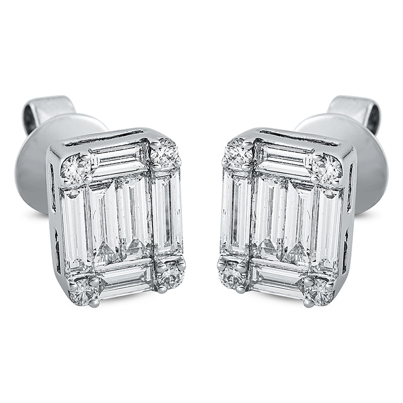 Ohrstecker 18 kt WG, 8 Bag. 0,93 ct, TW-vsi, 4 Bag. 0,22 ct, TW-vsi, 8 Brill. 0,15 ct, TW-si