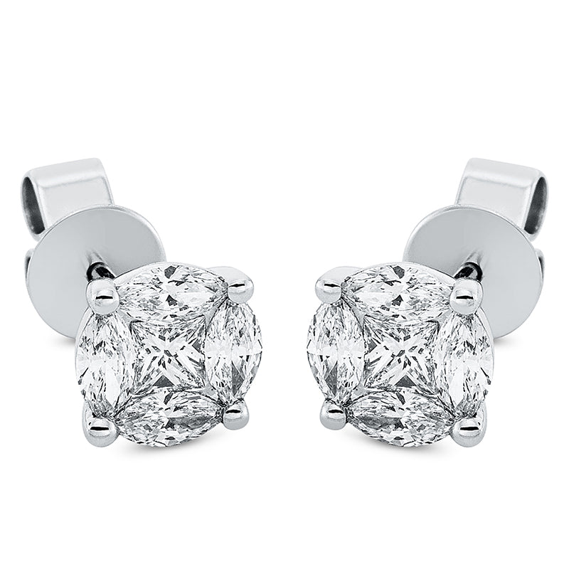 Ohrstecker 18 kt WG, 2 Princ. 0,22 ct, TW-si, 8 Nav. 0,67 ct, TW-si