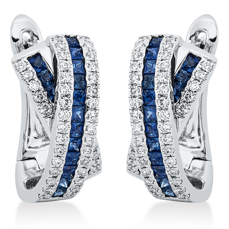 Creolen 18 kt WG. 84 Brillanten 0.35 ct. TW-si. 36 Saphire 0.92 ct blau