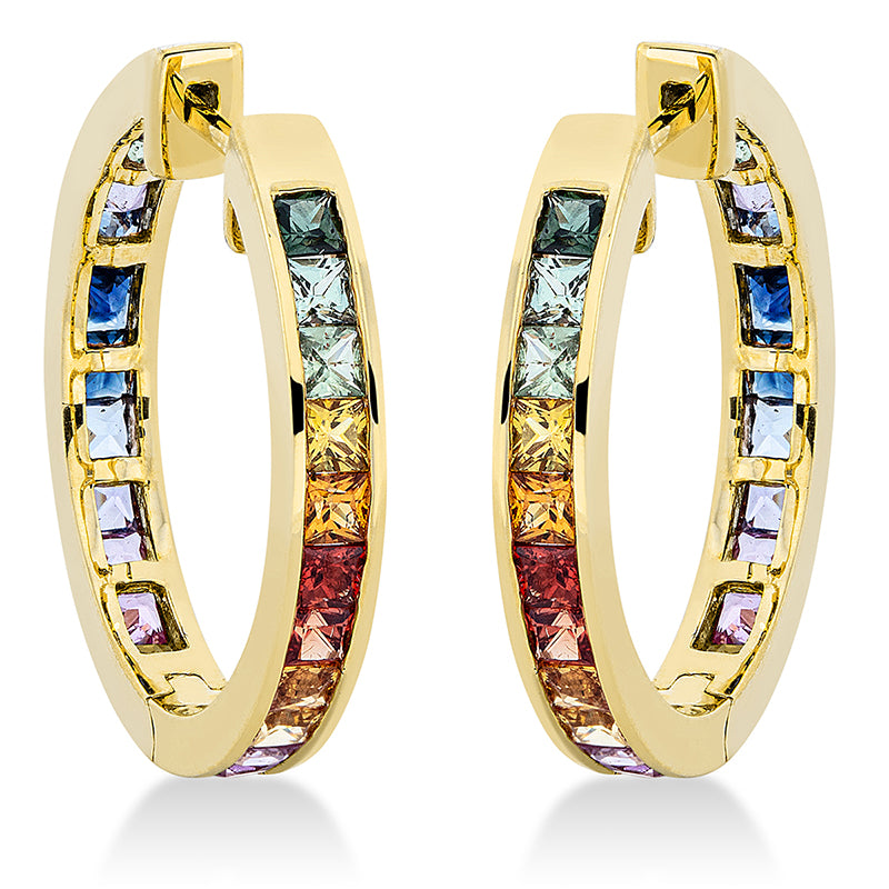 Creolen 18 kt GG, 48 Saphire 4,59 ct fancy
