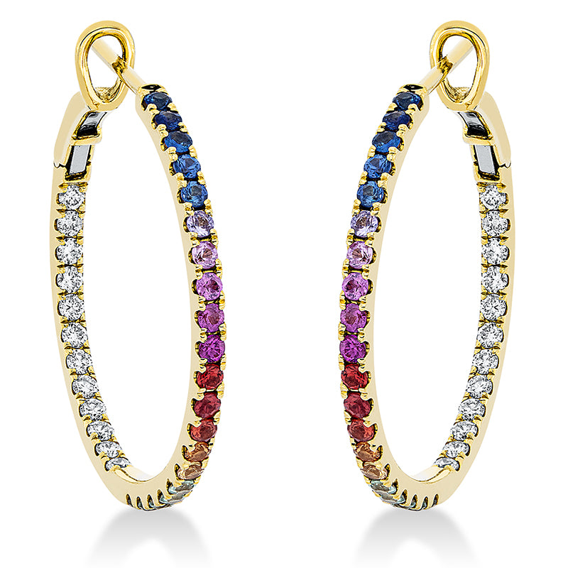 Creolen 18 kt GG, 24 Brill. 0,36 ct, TW-si, 40 Saphire 0,76 ct fancy