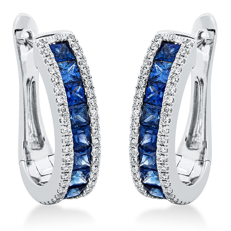 Creolen 18 kt WG. 88 Brillanten 0.37 ct. TW-si. 18 Saphire 2.33 ct blau