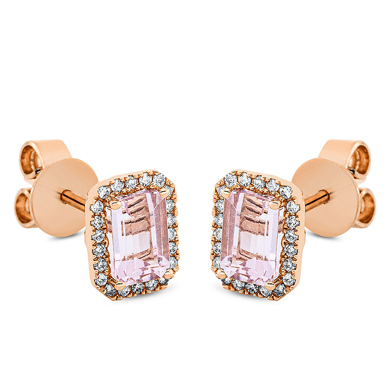 Ohrstecker 18 kt RG, 44 Brill. 0,14 ct, TW-si, 2 Morganit 1,18 ct rosa