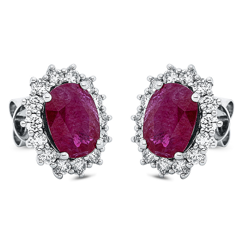 Ohrstecker 18 kt WG, 28 Brill. 1,06 ct, TW-si, 2 Rubine 4,06 ct rot